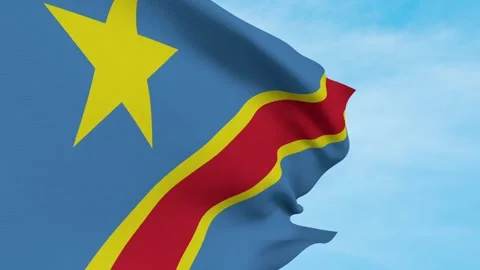 DR Of The Congo Flag Waving In Blue Sky Stock Footage 240651167