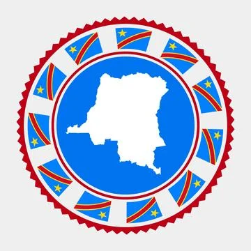 DR Congo flat stamp. Round logo with map and flag of DR Congo. Vector illus.. 스톡 일러스트