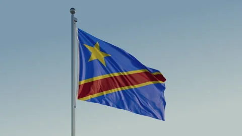 DR Congo Kinshasa Flag seamless loop Cinematic Realistic Waving Blue Sky Stock Footage 310013428