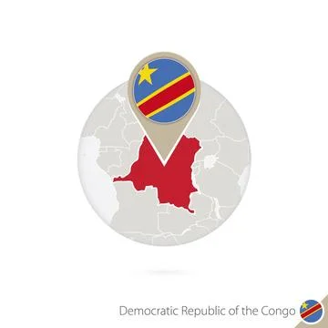 DR Congo map and flag in circle. Map of DR Congo, DR Congo flag pin. Map of.. Ilustración de archivo