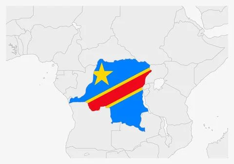 DR Congo map highlighted in DROC flag colors Stock Illustration