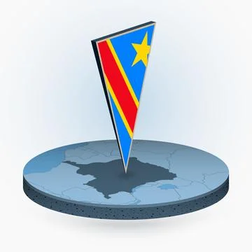 DR Congo map in round isometric style with triangular 3D flag of DR Congo Stock Illustration