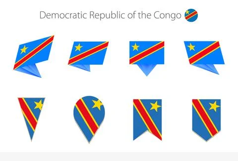 DR Congo national flag collection, eight versions of DR Congo vector flags. Stock Illustration