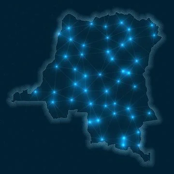 DR Congo network map. Abstract geometric map of the country. Digital connec.. Stock Illustration