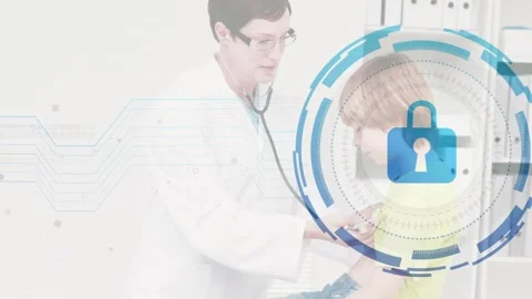 Dr lifting stethoscope doing medical exam on child checking heart lungs with Stock Footage 330443864