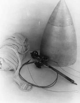Dr. Robert Goddard's rocket nose cone, parachute, and relase device, April .. Stock Photos