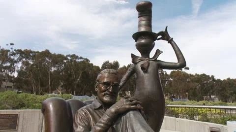 Dr. Seuss with Cat in the Hat memorial sculpture Stock Footage 64220792