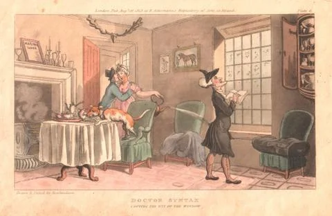 Dr Syntax 'copying the wit of the window', by Thomas Rowlandson Stock Illustration