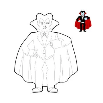 Dracula coloring book. Vampire Count in linear style. Funny ghoul cloak Stock Illustration