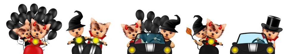 Dracula, devil and witch as cute pet dog. Halloween and Dead day Stock Illustration