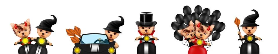 Dracula, devil and witch as cute pet dog. Halloween and Dead day 스톡 일러스트