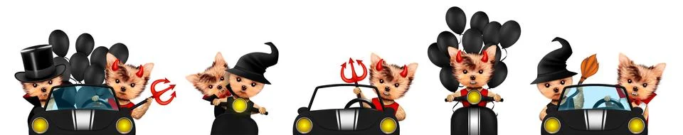Dracula, devil and witch as cute pet dog. Halloween and Dead day Foto stock