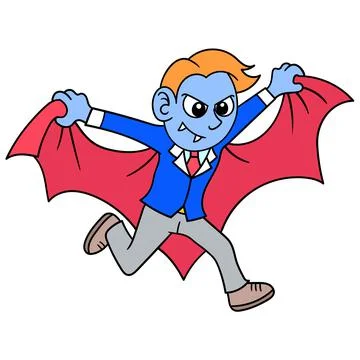 Dracula with evil face is scaring Halloween celebrations, doodle icon image k Stock Illustration