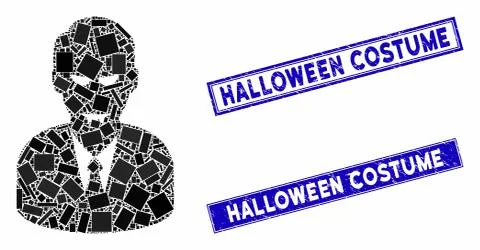 Dracula Mosaic and Scratched Rectangle Halloween Costume Watermarks Stock Illustration