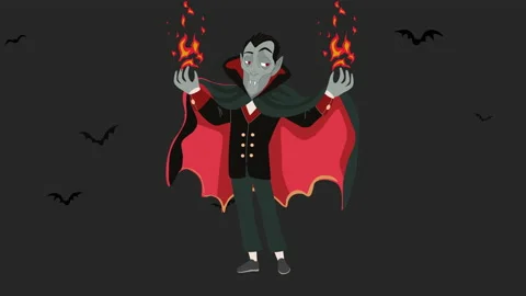 Dracula or vampire is wearing a cloak. Dracula on fire motion animation video 스톡 동영상 140203894