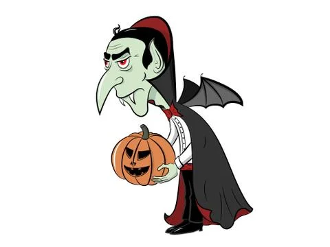 Dracula with pumpkin in his hands Stock Illustration