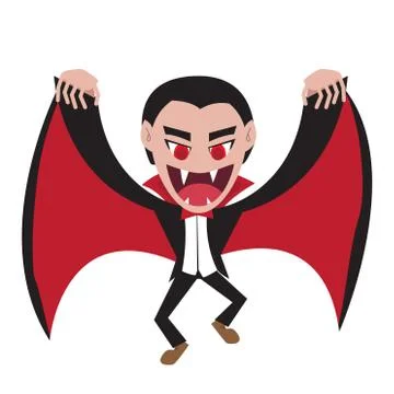 Dracula with wing cape in flat style, vector Stock Illustration