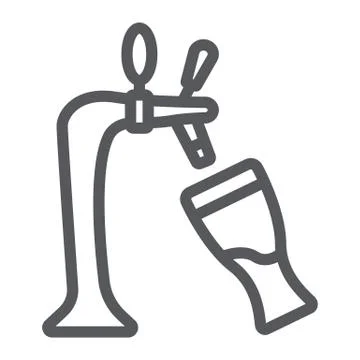 Draft beer line icon, alcohol and drink, tap and glass of beer sign, vector Stock Illustration