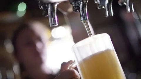 Draft Beer Pour Female Bartender Stock Footage 71334906