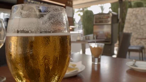 Draft beer in Spanish cafe Stock Footage 98383009