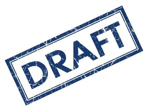 Draft blue square grungy stamp isolated on white background 스톡 일러스트