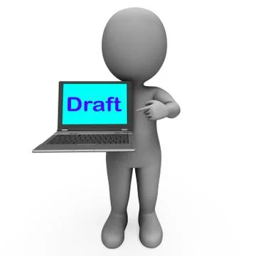 Draft character laptop shows outline correspondence or letter online 스톡 일러스트