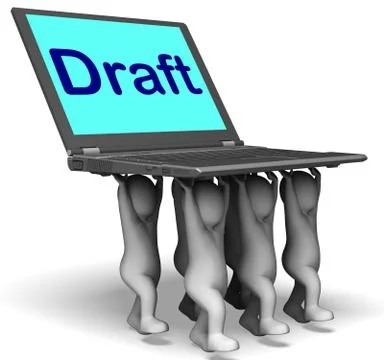 Draft characters laptop show outline document or letter online Stock Illustration