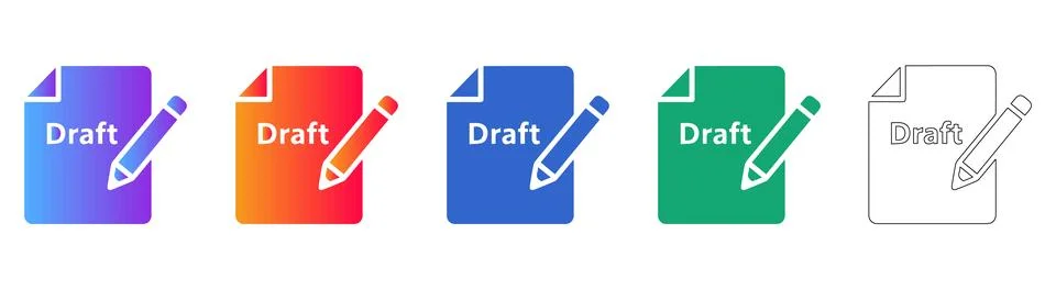 Draft Document Editing Icons Stock Illustration