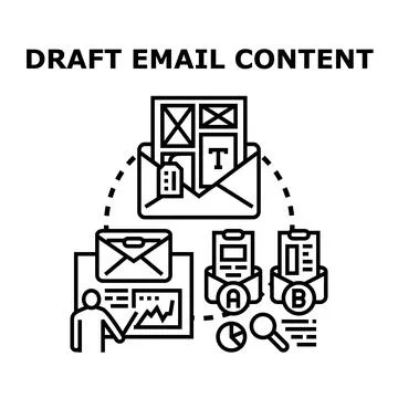 Draft email content planning and testing concept Illustrazione stock