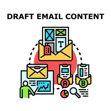 Draft email content planning and testing concept Stock Illustration