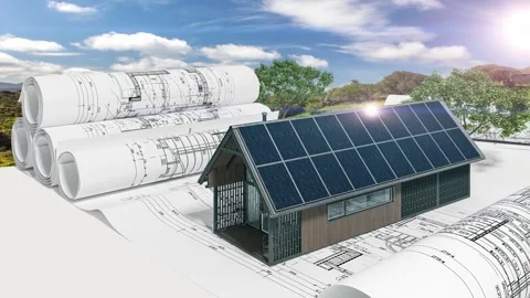 Draft of an energy-efficient single-family house in sustainable construction Stock Footage 240981625