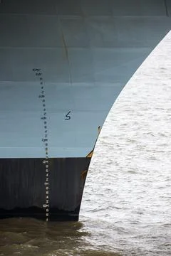 Draft marks on the bow of HMS Prince of Wales Stock Photos