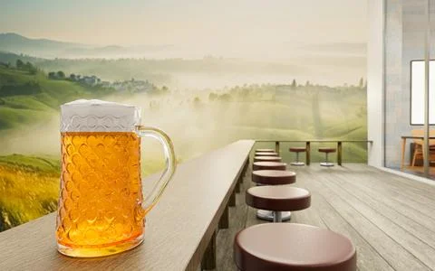 Draft or craft beer in clear glass with beer foam on top Put on set of wood.. Stock Illustration