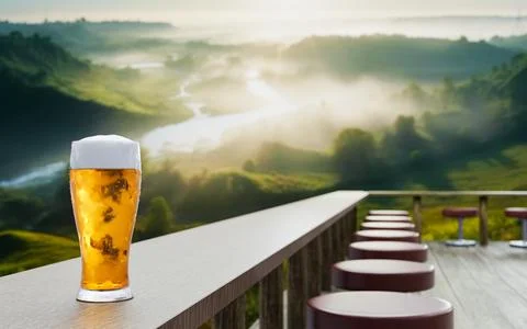 Draft or craft beer in clear glass with beer foam on top Put on set of wood.. Stock Illustration