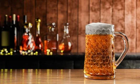 Draft or craft beer in tall clear glass. With cold steam, White beer foam p.. Stock Illustration