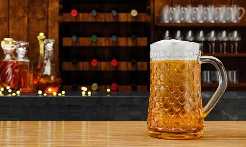 Draft or craft beer in tall clear glass. With cold steam, White beer foam p.. Stock Photos