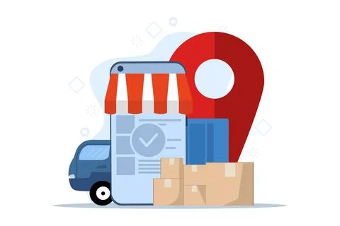 Draft order shipped, order received, order approved. Package tracking system. Stock Illustration