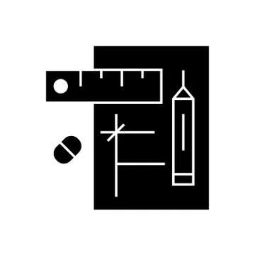 Draft project black vector concept icon. Draft project flat illustration, sign Illustrazione stock