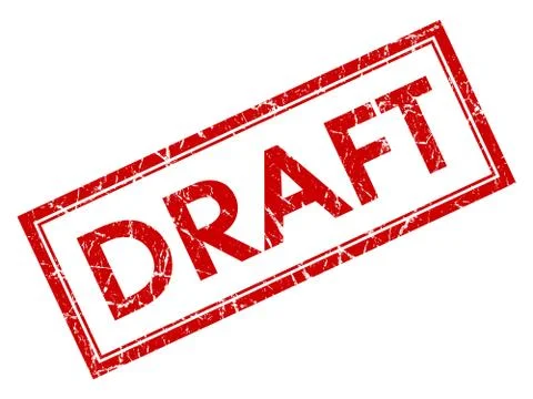 Draft red square grungy stamp isolated on white background Illustrazione stock