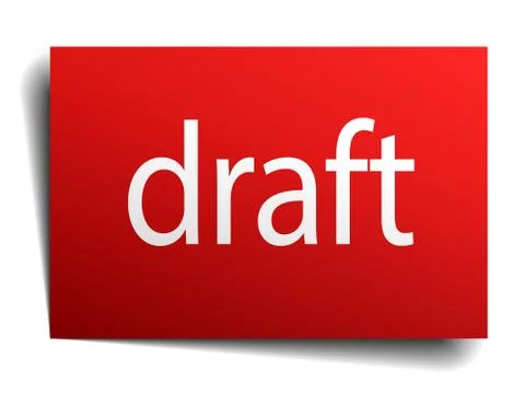 Draft red square isolated paper sign on white Illustrazione stock