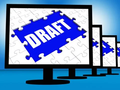 Draft screen shows outline documents or email letter online Stock Illustration