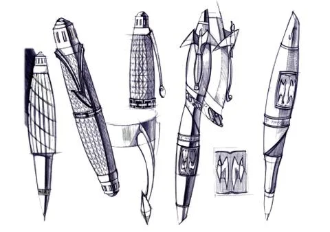 Draft sketch development of the design of an exclusive pen and ballpoint pen. イラスト素材