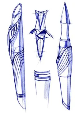 Draft sketch development of the design of an exclusive pen and ballpoint pen. イラスト素材