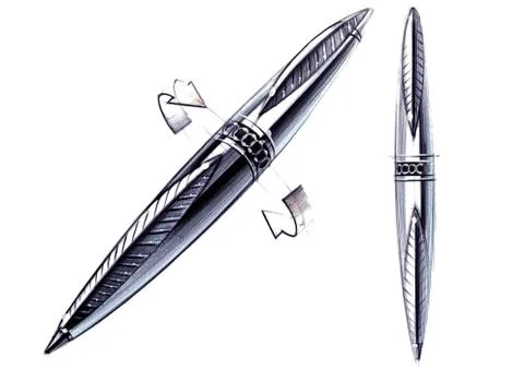 Draft sketch development of the design of an exclusive pen and ballpoint pen. Stock Illustration