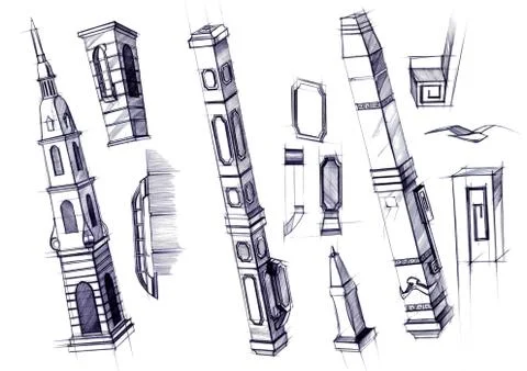 Draft sketch development of the design of an exclusive pen and ballpoint pen. Stock Illustration