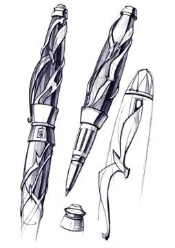 Draft sketch development of the design of an exclusive pen and ballpoint pen. Stock Illustration