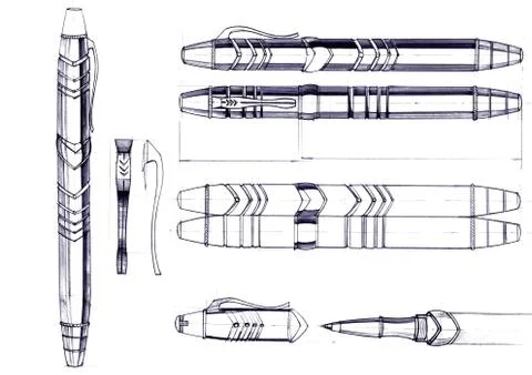 Draft sketch development of the design of an exclusive pen and ballpoint pen. イラスト素材