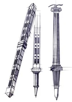 Draft sketch development of the design of an exclusive pen and ballpoint pen. Stock Illustration