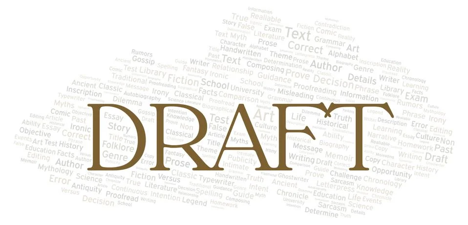 Draft typography word cloud create with the text only Stock Illustration