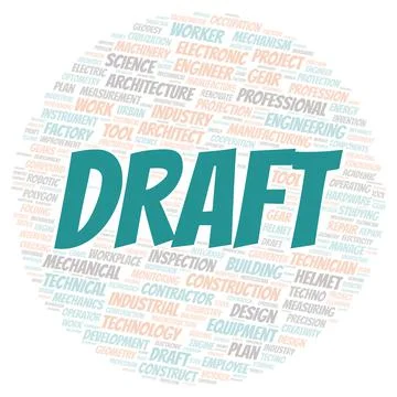 Draft typography word cloud create with the text only Illustrazione stock